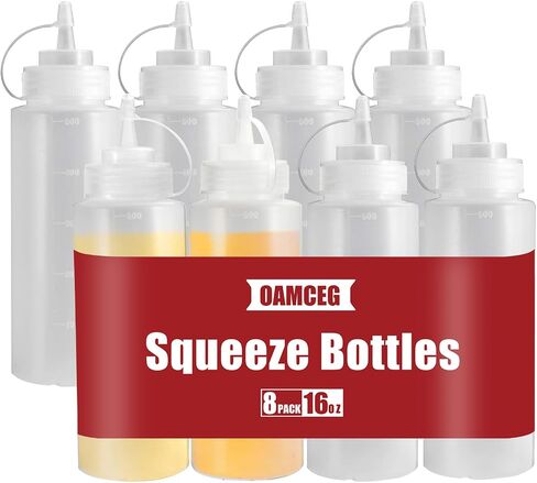 OAMCEG 8OZ Squeeze Bottles - 6 Pack Durable Plastic Condiment Bottles, Squirt Bottle with Discrete Measurements, for Ketchup, BBQ, Sauces, Syrup, Condiments, Dressings, Arts and Crafts in Kuwait