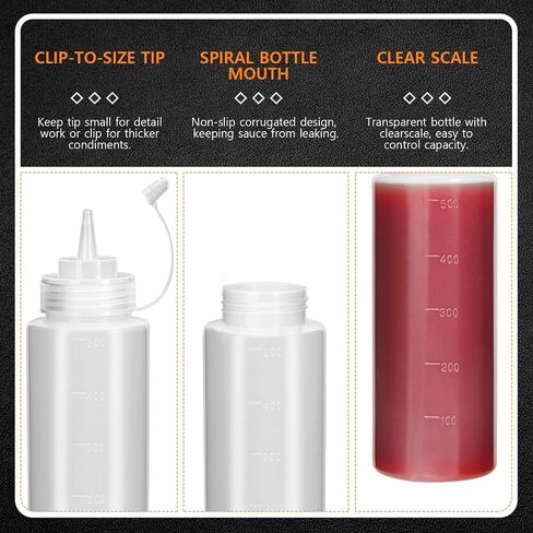 OAMCEG 8OZ Squeeze Bottles - 6 Pack Durable Plastic Condiment Bottles, Squirt Bottle with Discrete Measurements, for Ketchup, BBQ, Sauces, Syrup, Condiments, Dressings, Arts and Crafts in Kuwait