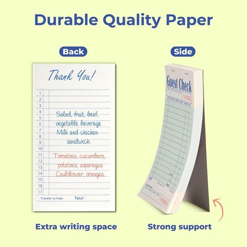 FMP Brands Guest Check Books for Servers, Server Note Pads Paper, Total 250 Sheets (5 Pads), Blue with Guest Receipt, Guest Check Pads, Restaurant Order Pads, Waitress Notepads in Kuwait