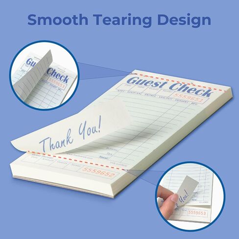 FMP Brands Guest Check Books for Servers, Server Note Pads Paper, Total 250 Sheets (5 Pads), Blue with Guest Receipt, Guest Check Pads, Restaurant Order Pads, Waitress Notepads in Kuwait