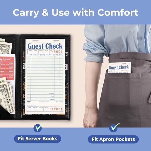 FMP Brands Guest Check Books for Servers, Server Note Pads Paper, Total 250 Sheets (5 Pads), Blue with Guest Receipt, Guest Check Pads, Restaurant Order Pads, Waitress Notepads in Kuwait