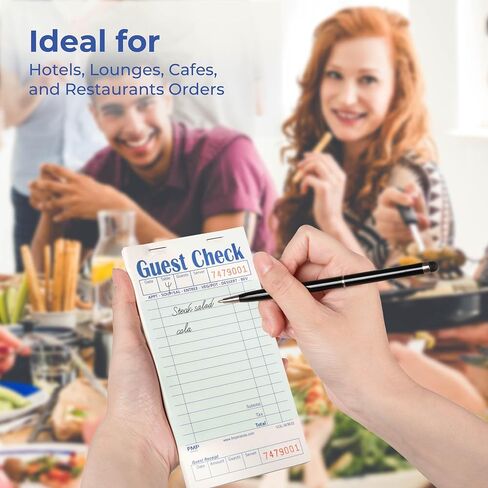 FMP Brands Guest Check Books for Servers, Server Note Pads Paper, Total 250 Sheets (5 Pads), Blue with Guest Receipt, Guest Check Pads, Restaurant Order Pads, Waitress Notepads in Kuwait