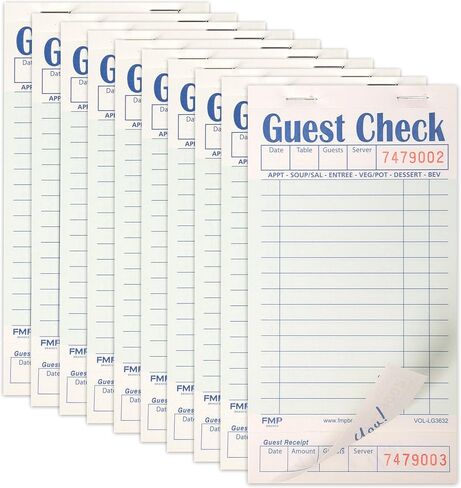 FMP Brands Guest Check Books for Servers, Server Note Pads Paper, Total 250 Sheets (5 Pads), Blue with Guest Receipt, Guest Check Pads, Restaurant Order Pads, Waitress Notepads in Kuwait