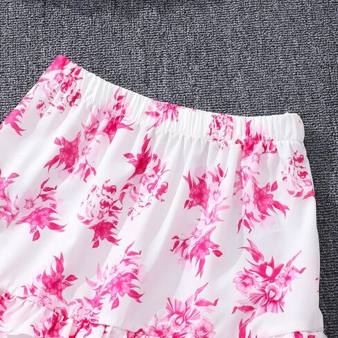 Little Girls Two Pieces Shirred Puff Sleeve Ruffle Hem Tops and High Elastic Waist Ruffle Floral Skirt Sets in Saudi Arabia