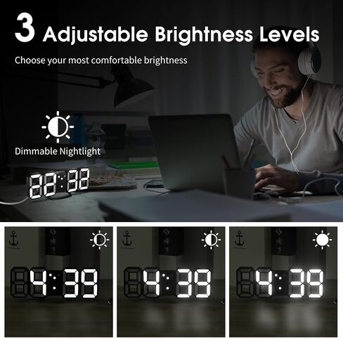 ساعة CENTOLLA LED، ساعة حائط LED بجهاز تحكم عن بعد مقاس 14.8 بوصة مع وظائف متعددة، سطوع تلقائي وساعة حائط رقمية كبيرة للمنزل/المكتب in Kuwait