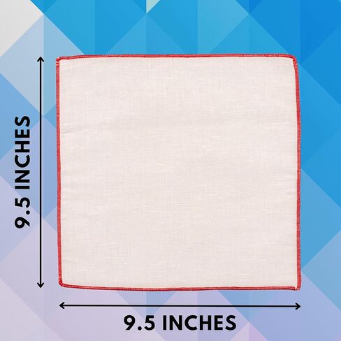 جيب رجالي مربع من الكتان مع حافة مطرزة ~ إكسسوارات البدلة لحفلات الزفاف والمناسبات الرسمية 24 سم × 24 سم in Kuwait