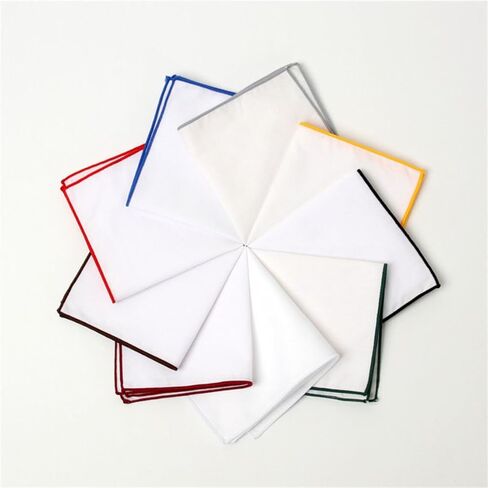 جيب رجالي مربع من الكتان مع حافة مطرزة ~ إكسسوارات البدلة لحفلات الزفاف والمناسبات الرسمية 24 سم × 24 سم in Kuwait