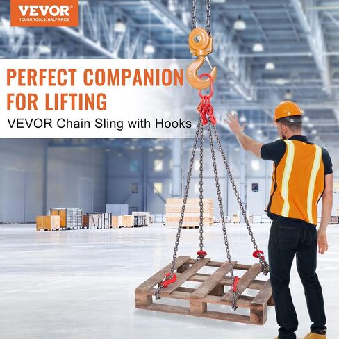 VEVOR Chain Sling, 5/16 Inch X 5 Ft Lifting Chains with Hooks, G80 Engine Chain Hoist Lifts, 11000LBS Lifting Sling Chains for Engine Hoist, Engine Lift Chain 5T with 4 Leg Grab Hooks and Adjusters in Saudi Arabia