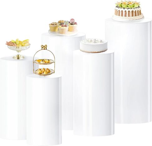MODFUNS Cylinder Pedestal Stands for Party Clear Cylinder Stand 5 Pcs Plastic Pedestal Display Stand Plinth Pedestal Stand Dessert Plinth Pillars Round Cylinder Table for Party Reception Art Decor in Saudi Arabia