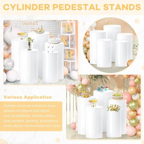 MODFUNS Cylinder Pedestal Stands for Party Clear Cylinder Stand 5 Pcs Plastic Pedestal Display Stand Plinth Pedestal Stand Dessert Plinth Pillars Round Cylinder Table for Party Reception Art Decor in Saudi Arabia