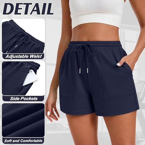 3 Pack Women's Sweat Shorts Athletic Shorts with Pockets 2024 High Waist Drawstring Shorts Casual Summer Shorts in Saudi Arabia