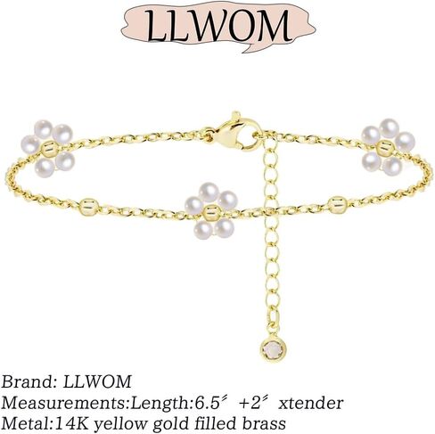 أساور الذهب للنساء - أساور اللؤلؤ المطلية بالذهب عيار 14 قيراط للنساء أساور اللؤلؤ زهرة الأقحوان المطرزة بالذهب in Kuwait