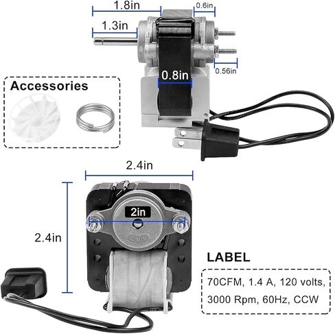S99080166 BP28 استبدال مجموعة محرك مروحة الحمام من Fetechmate Fit for Bro-an Nu-Tone 655 679 657 658 محرك مروحة العادم 70cfm 1.4 Amp 3000RP 120V CCW - استبدال مجاني لمدة عام in Saudi Arabia