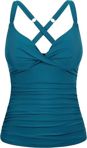 Firpearl Women's Underwire Tankini Top Twist V Neck Swimsuits Shirred Ruched Tummy Control Bathing Suits Top Only in Saudi Arabia