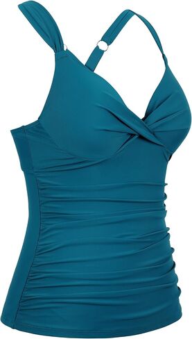 Firpearl Women's Underwire Tankini Top Twist V Neck Swimsuits Shirred Ruched Tummy Control Bathing Suits Top Only in Saudi Arabia