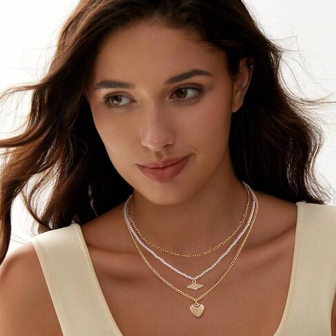 VIROMY Gold Necklace for Women 14k Gold Chain Necklaces Dainty Layered Necklaces Simple Stackable Pendant Necklaces Herringbone Cuban Paperclip Chain Gold Choker Necklaces Gold Jewelry for Women in Saudi Arabia