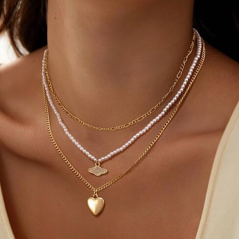 VIROMY Gold Necklace for Women 14k Gold Chain Necklaces Dainty Layered Necklaces Simple Stackable Pendant Necklaces Herringbone Cuban Paperclip Chain Gold Choker Necklaces Gold Jewelry for Women in Saudi Arabia