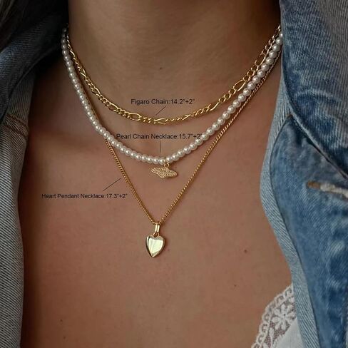 VIROMY Gold Necklace for Women 14k Gold Chain Necklaces Dainty Layered Necklaces Simple Stackable Pendant Necklaces Herringbone Cuban Paperclip Chain Gold Choker Necklaces Gold Jewelry for Women in Saudi Arabia
