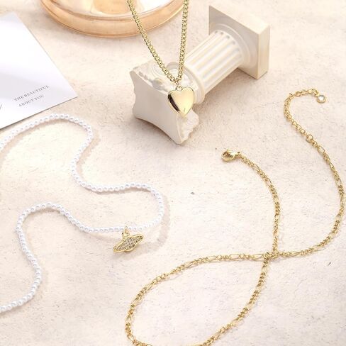 VIROMY Gold Necklace for Women 14k Gold Chain Necklaces Dainty Layered Necklaces Simple Stackable Pendant Necklaces Herringbone Cuban Paperclip Chain Gold Choker Necklaces Gold Jewelry for Women in Saudi Arabia