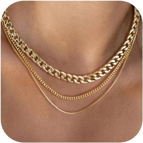VIROMY Gold Necklace for Women 14k Gold Chain Necklaces Dainty Layered Necklaces Simple Stackable Pendant Necklaces Herringbone Cuban Paperclip Chain Gold Choker Necklaces Gold Jewelry for Women in Saudi Arabia