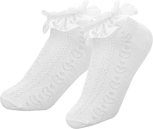 Women Frilly Socks, Ankle Socks Soft White Ruffle Socks Fashion Ladies Princess Lace Socks Cotton Cute Socks for Women in Saudi Arabia