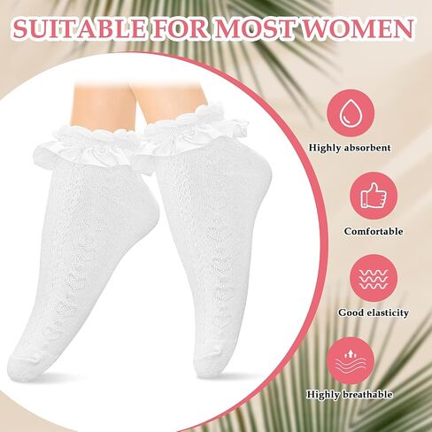 Women Frilly Socks, Ankle Socks Soft White Ruffle Socks Fashion Ladies Princess Lace Socks Cotton Cute Socks for Women in Saudi Arabia