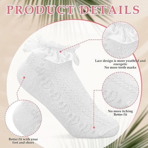 Women Frilly Socks, Ankle Socks Soft White Ruffle Socks Fashion Ladies Princess Lace Socks Cotton Cute Socks for Women in Saudi Arabia