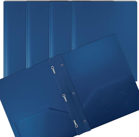 Heavyweight Blue Plastic 2 Pocket Portfolio Folder, Letter Size Poly Folders by Better Office Products, 24 Pack, Royal Blue (with prongs) in Saudi Arabia