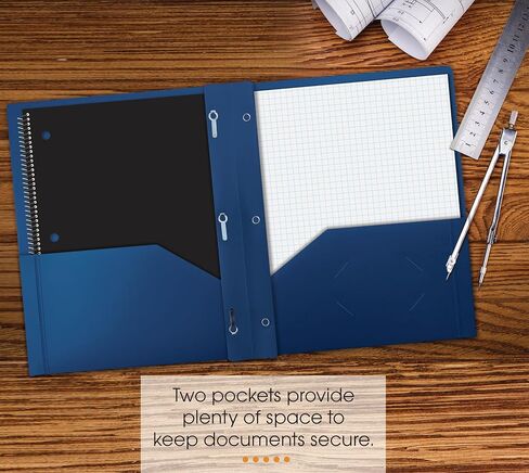 Heavyweight Blue Plastic 2 Pocket Portfolio Folder, Letter Size Poly Folders by Better Office Products, 24 Pack, Royal Blue (with prongs) in Saudi Arabia