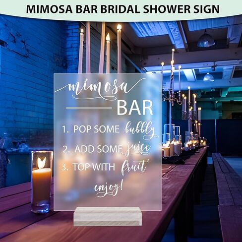 علامة زفاف أكريليك: علامة دش الزفاف من Mimosa Bar - علامة أكريليك شفافة مع حامل - علامة شريط Mimosa، علامة مشروب مجانية، زخارف زفاف ريفية، ديكورات الاستقبال (5X7، حامل أكريليك شفاف) in Kuwait
