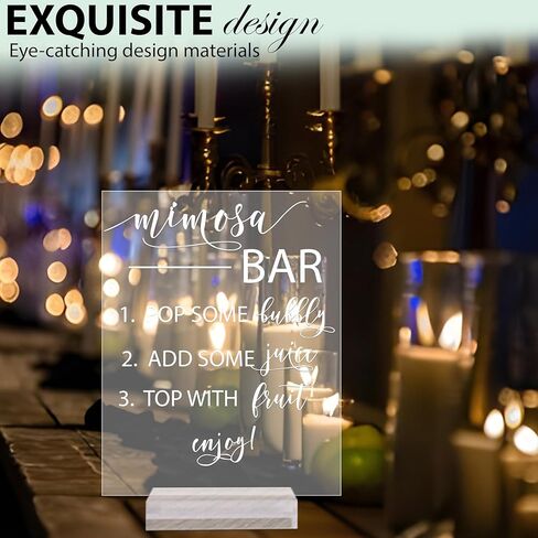 علامة زفاف أكريليك: علامة دش الزفاف من Mimosa Bar - علامة أكريليك شفافة مع حامل - علامة شريط Mimosa، علامة مشروب مجانية، زخارف زفاف ريفية، ديكورات الاستقبال (5X7، حامل أكريليك شفاف) in Kuwait