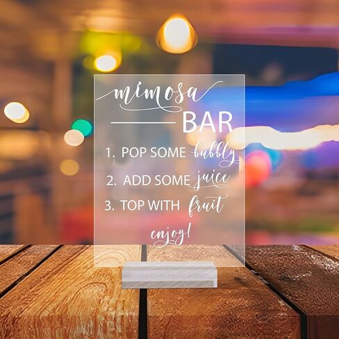 علامة زفاف أكريليك: علامة دش الزفاف من Mimosa Bar - علامة أكريليك شفافة مع حامل - علامة شريط Mimosa، علامة مشروب مجانية، زخارف زفاف ريفية، ديكورات الاستقبال (5X7، حامل أكريليك شفاف) in Kuwait