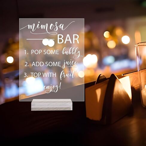علامة زفاف أكريليك: علامة دش الزفاف من Mimosa Bar - علامة أكريليك شفافة مع حامل - علامة شريط Mimosa، علامة مشروب مجانية، زخارف زفاف ريفية، ديكورات الاستقبال (5X7، حامل أكريليك شفاف) in Kuwait