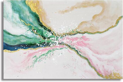 Green Pink Wall Art Abstract Beach Wall Decor Emerald Green Painting Ocean Picture Modern Gold Foil Artwork for Office Living Room Bedroom 36"x24" in Kuwait