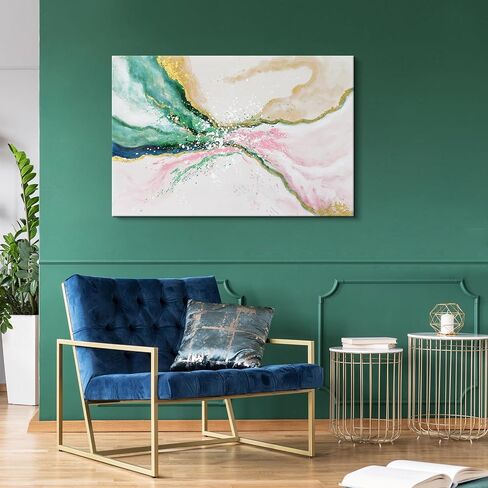 Green Pink Wall Art Abstract Beach Wall Decor Emerald Green Painting Ocean Picture Modern Gold Foil Artwork for Office Living Room Bedroom 36"x24" in Kuwait