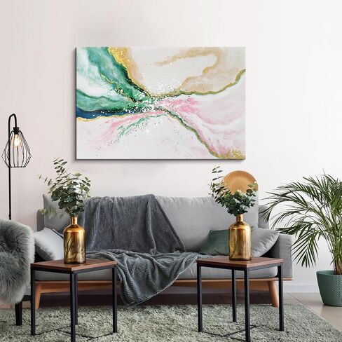Green Pink Wall Art Abstract Beach Wall Decor Emerald Green Painting Ocean Picture Modern Gold Foil Artwork for Office Living Room Bedroom 36"x24" in Kuwait