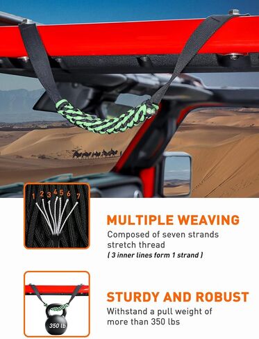 Savadicar 2 Pack Paracord Roll Bar Grab Handles for 2018-2024 Jeep Wrangler JL JLU 4XE & Gladiator JT, Comfortable Cylindrical Weave for Secure Grip, Essential Interior Accessories, Red in Saudi Arabia