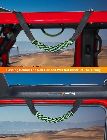 Savadicar 2 Pack Paracord Roll Bar Grab Handles for 2018-2024 Jeep Wrangler JL JLU 4XE & Gladiator JT, Comfortable Cylindrical Weave for Secure Grip, Essential Interior Accessories, Red in Saudi Arabia