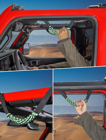 Savadicar 2 Pack Paracord Roll Bar Grab Handles for 2018-2024 Jeep Wrangler JL JLU 4XE & Gladiator JT, Comfortable Cylindrical Weave for Secure Grip, Essential Interior Accessories, Red in Saudi Arabia