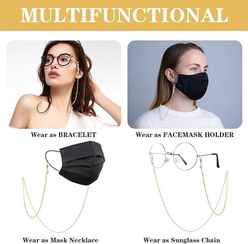 Eyeglasses Chain, Stylish Eyeglass Strap Silver Gold Mask Lanyard Elegant Sunglasses Strap Eyewear Holder for Women in Kuwait