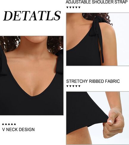 Womens V Neck Sleeveless Bodysuits Tie Shoulder Tank Tops Soft Slim Fit Stretchy Top Jumpsuit Clubwear. in Saudi Arabia