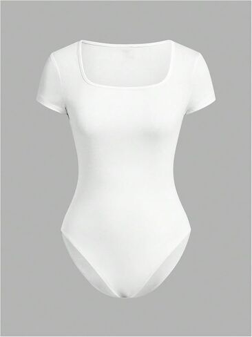 MakeMeChic Women's 2 Pack Short Sleeve Slim Fit Tee Bodysuit Casual Square Neck Solid Basic Leotards in Saudi Arabia