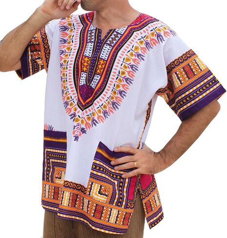 قميص RaanPahMuang ذو قصة كبيرة للغاية وأبيض أفريقي من Dashiki مصنوع من القطن مقاس كبير in Kuwait