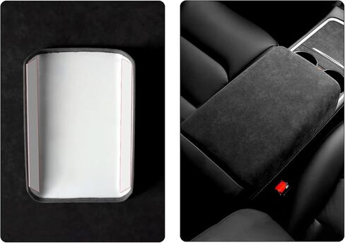 Car Accessories Alcantara Material Steering Wheel&Center Console&Dashboard&Door Panel&Key Covers&Holders Compatible with Tesla Model 3/Y/S (B2:Armrest box cover) in Saudi Arabia