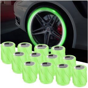 12PCS Car Luminous Tire Valve Caps, Fluorescent Night Glowing Vehicle Air Stem Covers, Illuminated Glow in The Dark Automotive Decor Tire Air Caps, Universal for SUV, Truck, RV（Pink）