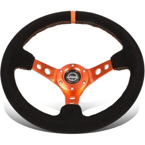 NRG Innovations RST-006S-OR 350mm 3" Deep Dish 3-Spoke Cutout Holes Steering Wheel with Horn Button, 6-Bolt X 70mm, Black/Orange
