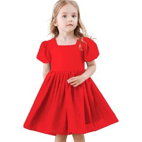 Tutu.kk Toddler Girls Casual Dress Puff Sleeve A-Line Swing Flared Party Birthday Formal Dresses