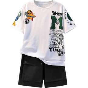 SHENHE Boy's Summer Outfits 2 Piece Crewneck Graphic Short Sleeve Tee Top and Shorts Set