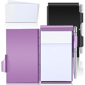 Zonon 8 Pieces Metal Pocket Notebook Aluminum Notepad with Pen and Refillable Paper Flip Notepad Mini Notepad Holder Travel Notepad with Pen Holder for School Office Home Travel Gift Supplies