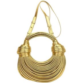 Women Handbag Small Gold Satchel Crossbody Noodles Woven Leather